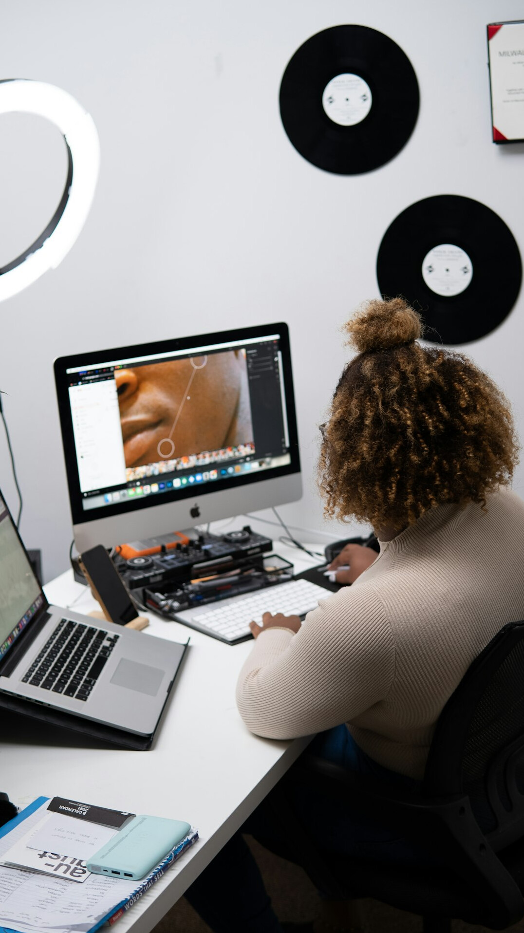 film editor at computer