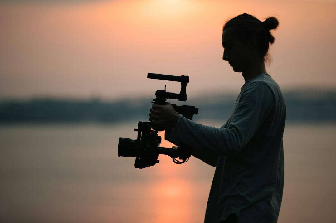 filmmaker reviewing footage